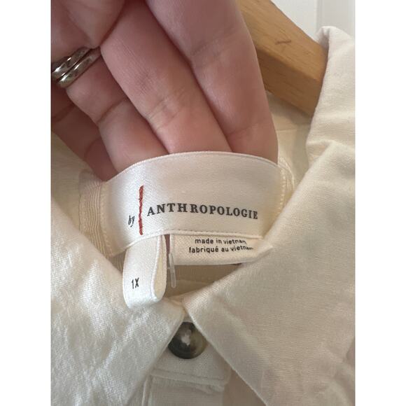 Anthropologie NWT White Linen Blend Ruched Collared Mini Dress 1X - Picture 5 of 10